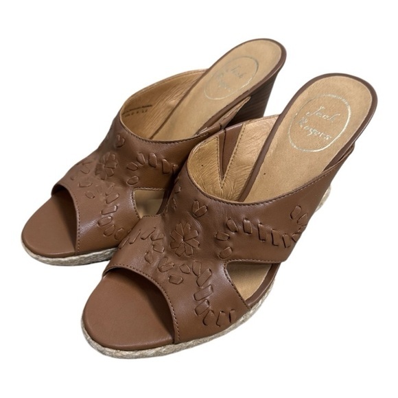 Jack Rogers Sophia Sandals Wooden Brown Woven Slip On Wedges Size 7.5 Shoe - Picture 1 of 8